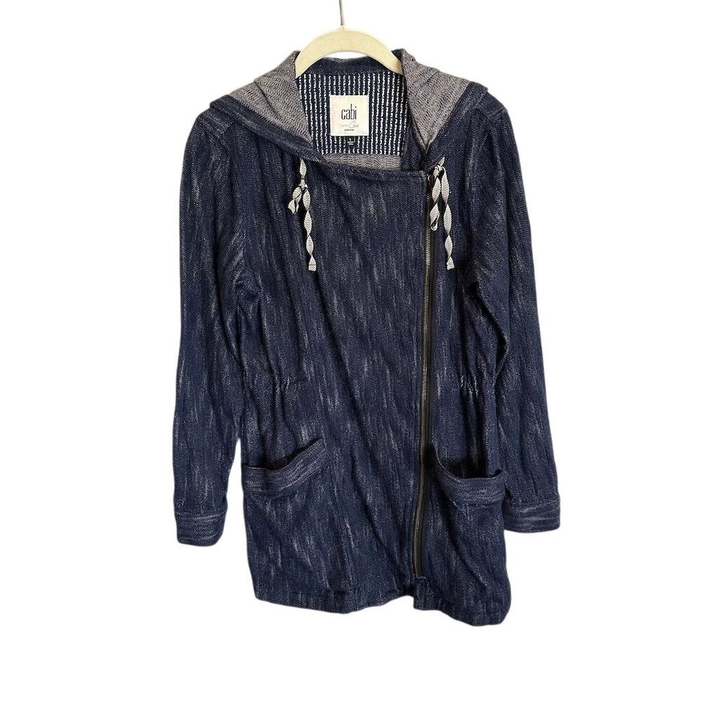 CAbi Women's Anorak Jacket Blue Hooded Mid-Length Size S Casual